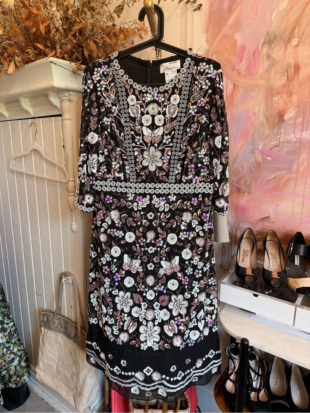 Miri Embroidered Black Floral Cocktail Dress